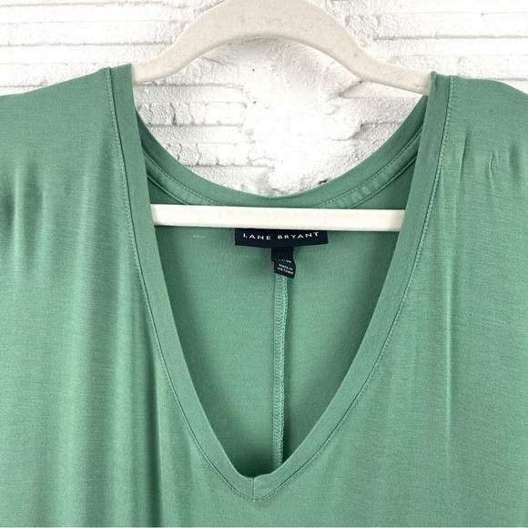 Lane Bryant Flowy V-Neck Sleeveless Green Gathered Hem Maxi Dress Size 34/36 - Picture 3 of 12